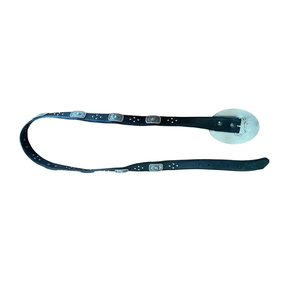 Ariat Men's Black Full Grain Leather Western Concho Belt Size 44 Eagle Buckle